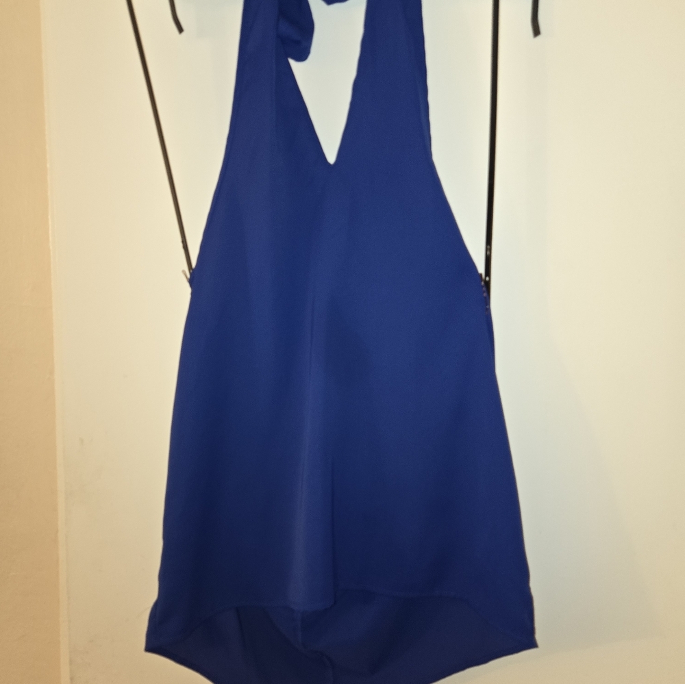 SHEIN Blue Backless Tank Top with Tie Front